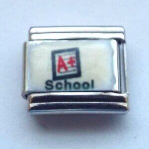 School and test on white enamel 9mm stainless steel italian charm bracelet link
